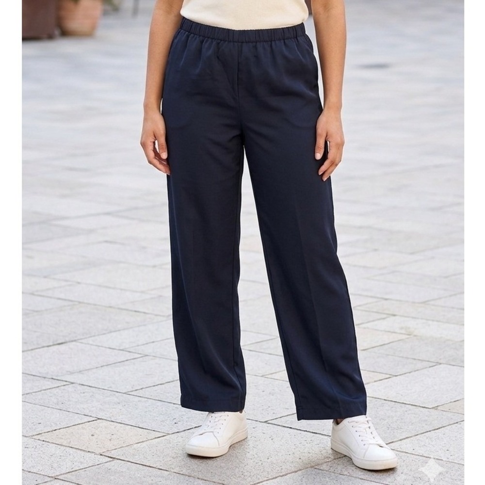 Vintage Harbour‎ Vue Navy Blue Elastic Waist Straight Leg Trousers Size 12